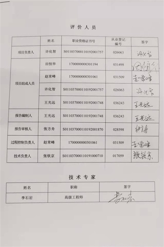 4.评价人员签字页